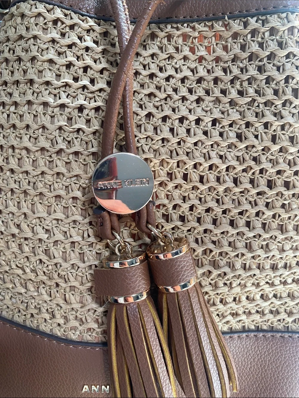 Anne Klein Brown and Tan Woven Bucket Bag
